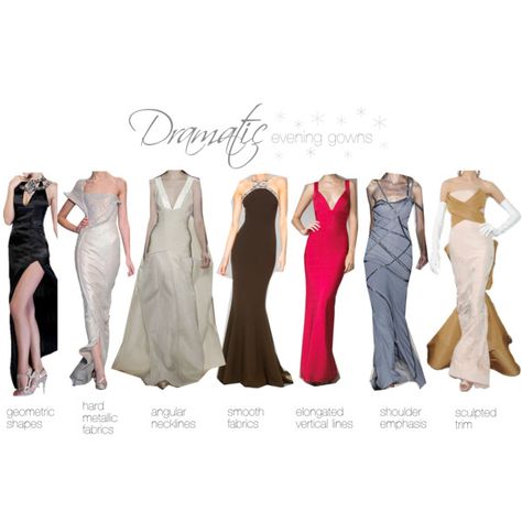 EVENING WEAR Dramatic Outfits Aesthetic, Kibbe Pure Dramatic, Dramatic Clothing, Pure Dramatic, Ethereal Dramatic, Dramatic Ethereal, Dramatic Outfits, Dramatic Dress, Kibbe Style