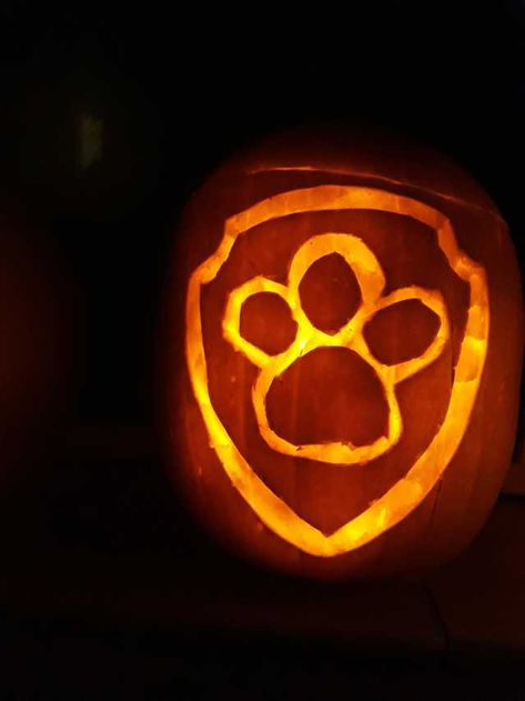 Paw patrol pumpkin for my happy lil girl - Imgur Paw Patrol Jack O Lantern, Pumpkin Paw Patrol, Paw Patrol Pumpkin Carving, Paw Patrol Pumpkin, Halloween Carving, Halloween Family Costumes, Pumkin Carving, Easy Pumpkin Carving, Psi Patrol