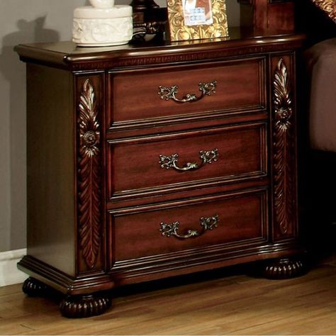 Cherry Nightstand, Upholstered Sleigh Bed, 3 Drawer Bedside Table, Style Nightstand, Wood Details, Wooden Nightstand, 3 Drawer Nightstand, Dark Furniture, Sleigh Beds