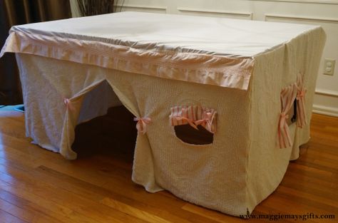 Make a fort from old sheets and a kitchen table. www.maggiemaysgifts.com Kids Forts, Old Sheets, Tent Fabric, Family Tent Camping, Table Tents, Teepee Kids, Play Space, A King, Diy Kitchen