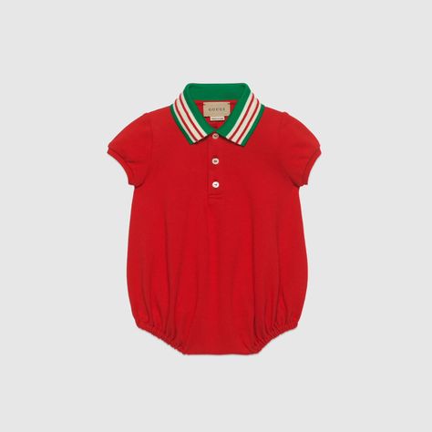 Baby stretch cotton one-piece in red | GUCCI® US Gucci Baby Clothes, Baby Polo, Luxury Gift Set, Gucci Baby, Newborn Baby Clothes, Baby Ready, Gucci Kids, Newborn Romper, Baby Outfits Newborn