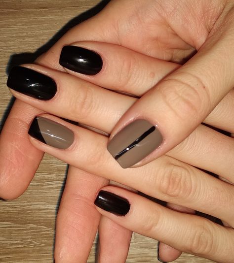 Black Brown Nail Art, Taupe And Black Nails, Beige And Black Nails, Brown And Black Nails, Gray Nail Art, Khaki Nails, Italy Nails, Taupe Nails, Gray Nail