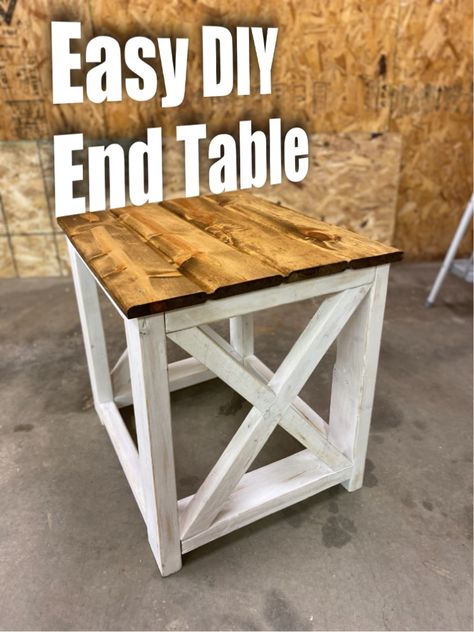 Wood End Tables Diy, Dyi End Tables, Diy Farmhouse End Table, End Table Diy, Diy Rustic Farmhouse, Rustic End Table, Farmhouse End Table, Window Cabinet, Diy Table Legs