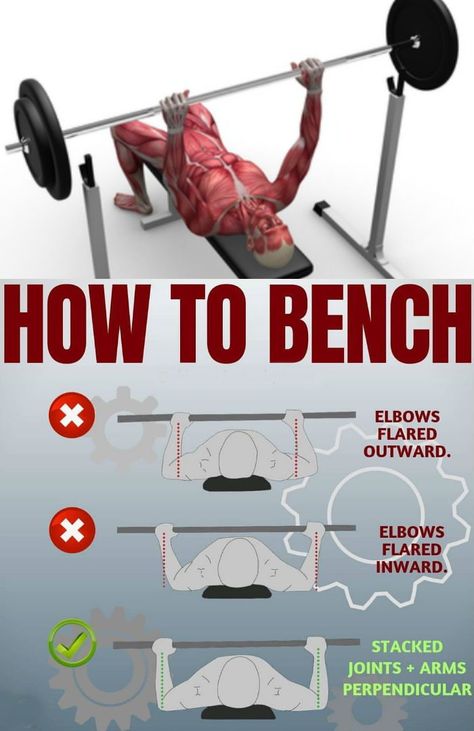 The bench press is one of the best exercises for developing overall upper body strength.It works your entire chest, shoulders, and triceps. If your approach to the bench press is to simply lay down flat on the bench, grab the bar, and start pumping out reps, then you’re not maximising the potential of the exercise if you don’t get your initial set up right, and have a handle on the proper form, then you can put yourself at risk of injury – especially once you start pushing heavier weights! Bench Press Form, Bench Press Workout, Weight Lifting Routine, Gym Workout Chart, Best Ab Workout, Gym Tips, Core Exercises, Body Strength, Workout Chart