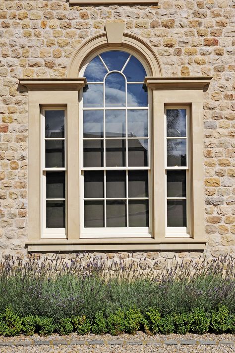 Palladian Style Sliding Sash Window with Arched Head and Gothic Lambs Tongue Glazing Bars - Biker Bespoke, North Yorkshire Arched Windows Exterior, Grill Window, Window Above Door, Sliding Window Design, Window Exterior, Palladian Window, Exterior Windows, Window Inspiration, New Classical Architecture