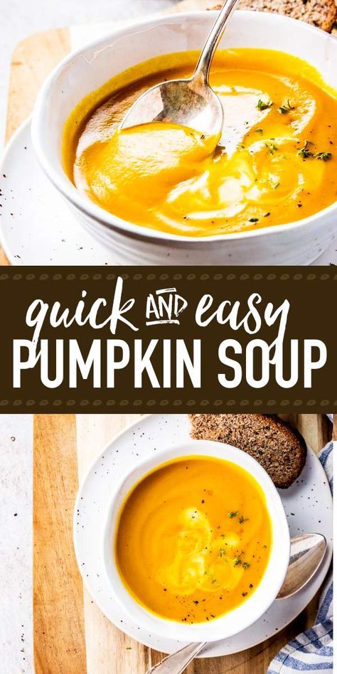 Easy Work Lunch, Easy Pumpkin Soup, Pumpkin Soup Recipe Easy, Recipes Instructions, Easy Lunches For Work, Pumpkin Recipes Healthy, Soup Healthy, Pumpkin Soup Recipe, Healthy Comfort