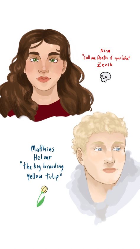 Matthias and nina Nina And Matthias, Six Of Crows Fanart, Crows Fanart, Yellow Tulips, Six Of Crows, Crows, Tulips, Kiss, Fan Art