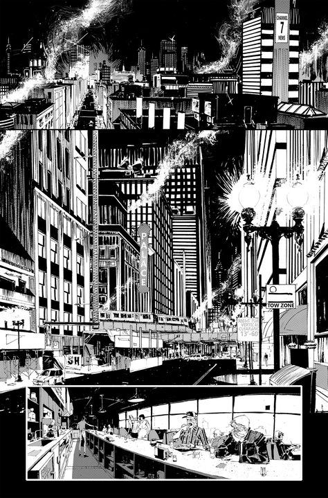 Hayden Sherman on Behance Comic Buildings Background, City In Black And White, Ink City Drawing, Comic Style Art Black And White, Comic Book City Background, Noir City Art, Comic Book Buildings, Comic City Background, Comic Style Art Illustration