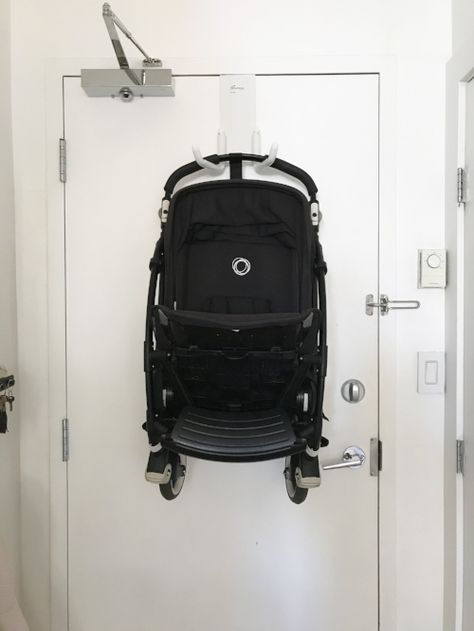 The Best Thing to Happen to Our Tiny Entry Stroller Storage Apartment, Stroller Storage Ideas, Wall Bunk Beds, Seattle Townhouse, Front Hall Closet, Home Ikea, Best Stroller, Bassinet Stroller, Stroller Storage