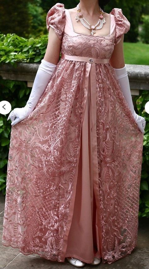 1800 Inspired Outfit, Bridgerton Fancy Dress, Regency Court Gown, 1800s Inspired Dresses, 1813 Dress Aesthetic, 1800s Princess Dress, 1810s Dress Ball Gowns, Period Ball Gowns, 1800s Pink Dress