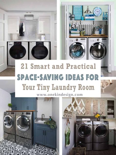 21 Smart and Practical Space-Saving Ideas For Your Tiny Laundry Room Small Laundry Ideas, Washer Dryer Closet, Contemporary Laundry, Tiny Laundry Room, Narrow Laundry, Contemporary Laundry Room, Laundry Help, Tiny Laundry, Space Saving Ideas