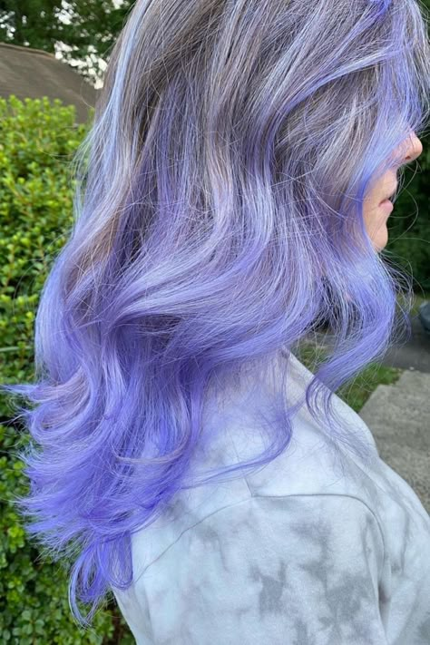 ARCTIC FOX HAIR COLOR @sararosehair Periwinkle princess 💫✨ Vivid hair-color transformation on this beauty using @arcticfoxhaircolor 🔆💫✨ #afperiwinkle #periwinklehair #bluehair #purplehair #blurplehair #perwinkleaesthetic #blueaesthetic #purpleaesthetic #blurpleaesthetic #aesthetic #hairgoals #dyedhair #hairdye #haircolor #hair #hairinspo #inspo #arcticfoxhaircolor Frost Color Hair, Beautiful Hair Dye Ideas, Paste Hair Color, Iris Hair Color, Periwinkle Highlights, Icy Purple Hair, Artic Fox Hair Color, Perrywinkle Hair, Periwinkle Hair Color