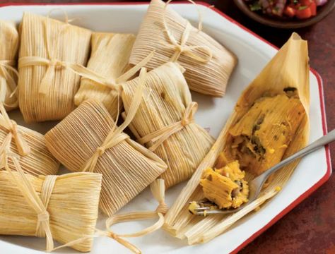 Dios Mio Tamales Recipe - Food Republic Tamales In Crockpot, Vegetarian Tamales, Vegan Tamales, How To Make Tamales, Tamales Recipe, Food Republic, Tamale Recipe, Mexican Dishes, Sriracha