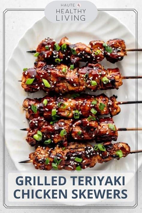 Sticky Chicken Skewers, Chicken Tikka Skewers, Teriyaki Chicken Skewers Grilled, Teriyaki Chicken Kabobs On The Grill, Teriyaki Dishes, Teriyaki Chicken On A Stick, Healthy Chicken Teriyaki, Skewer Recipes Appetizers, Chicken Kebobs