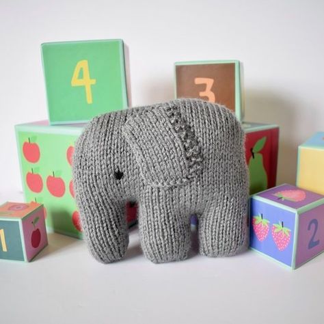 LINUS THE ELEPHANT TOY KNITTING PATTERN  Linus the elephant is a little toy for baby to play with.  TECHNIQUES:  All pieces are knitted flat (back and forth) on a pair of straight knitting needles.  You will need to cast on and off, knit, purl, work increases and decreases, and sew seams. This pattern incorporates short rows, and instructions on how to work short rows are included in the pattern.  FINISHED SIZE:  The finished elephant is 12cm tall and 13cm wide.