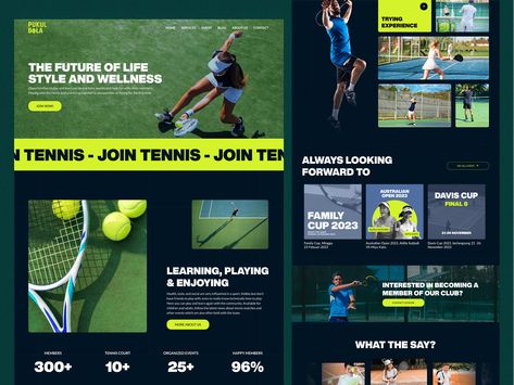 Tennis Club🎾 - Website by d.hiatus for Solvi Agency on Dribbble Sport Website Design Inspiration, Tennis Website Design, Sport Website Design, Sports Website Design, Cricket Website, Soft Tennis, Tennis Photography, Tennis Design, Design Club