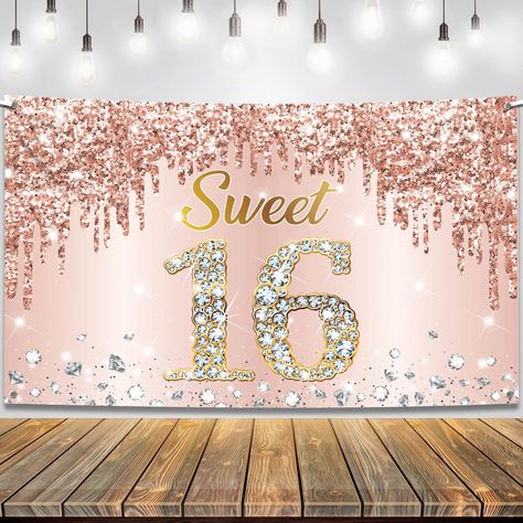 PRICES MAY VARY. Cloth Fabric LARGE SIZE - 72 x 44 INCH | LUXURIOUS PINK SWEET 16TH BANNER : Introducing the 72x44 inch Rose Gold Sweet 16 Backdrop Banner, for your upcoming birthday party! The rose gold color adds a touch of luxury and elegance, while the diamond accents, adding a touch of glamour and sparkle to the overall design, this makes rose gold sweet 16 birthday banner a perfect for a sweet 16 birthday decorations. HIGH-QUALITY MATERIAL WITH ELEGANT DESIGN: Celebrate your loved one's 16 16 Birthday Decorations, Sweet 16 Backdrop, 16 Backdrop, Sweet Sixteen Decorations, 70th Birthday Banner, Gold Sweet 16, 50th Birthday Banner, Sweet 16 Party Decorations, 16th Birthday Decorations