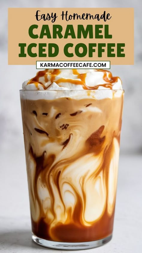 Learn how to make a delicious caramel iced coffee at home. This easy recipe combines rich coffee with sweet caramel syrup for a refreshing drink perfect for any time of day. Iced Coffee With Creamer Recipe, Condensed Coffee Recipe, Iced Coffee With Caramel Syrup, Cold Brew Caramel Iced Coffee, Delicious Iced Coffee Recipes, Coffee Made At Home, Caramel Ice Coffee Recipe, Easy Homemade Iced Coffee, Ice Coffee At Home Easy