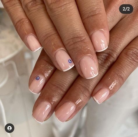 Nails For Egypt Trip, Summer Holiday Short Nails, Short Nails For Greece, Turkish Evil Eye Nails, Evil Eye Biab Nails, Turkish Eye Nails French Tip, Greece Nail Ideas Square, Short Greece Nails, French Nails With Evil Eye