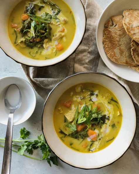 Low FODMAP Coconut Curry Chicken Soup - Dairy Free, Paleo- and Whole30-Friendly - TheFODMAPFactor Coconut Curry Chicken Soup, Curry Chicken Soup, Sauteed Sweet Potatoes, Sweet Potato Chicken, Fodmap Chicken, Chicken Curry Soup, Low Fodmap Chicken, Low Fodmap Recipes Dinner, Coconut Milk Chicken