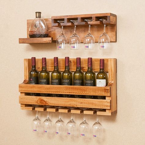 Solid Wood Wine Rack Wall Hanging Dining Room Living Modern Creative Rack Product information: Wood material: pine Pattern: art Structural craftsmanship: wooden craftsmanship Additional Features: Suspension Wooden structure craft: jigsaw Furniture structure: bracket structure Packing list： Wine Rack*1 #onlineshopping #onlinestore Wooden Wine Rack Wall, Wine Glass Holder Wall, Bar Glass Rack, Wine Rack Inspiration, Crate Bar, Wooden Wine Holder, Wood Wine Holder, Modern Wine Rack, Liquor Shelf