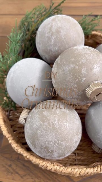 Cement Christmas Ornaments, Diy With Clear Ornaments, Filled Christmas Ornaments Diy, Diy Neutral Ornaments, Spray Painting Ornaments, Spray Painting Christmas Ornaments, Diy Colorful Christmas Ornaments, Diy Metallic Ornaments, Chalk Paint Ornaments Diy