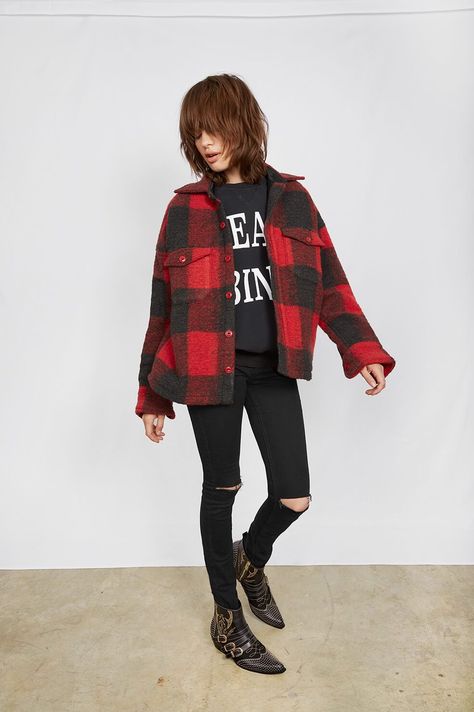 ANINE BING BOBBI FLANNEL JACKET Red And Black Shacket Outfit, Red Plaid Jacket Outfit, Black Red Flannel Outfit, Red Buffalo Plaid Flannel Outfit Women, Oversized Red Flannel Shirt Casual Style, Red And Black Plaid Shacket Outfit, Red Winter Flannel Shirt, Red Flannel Outfit, Shacket Outfits