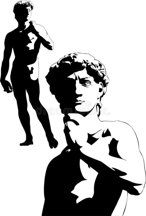 David Michelangelo. Vector illustration of David is a masterpiece of Renaissance #Sponsored , #Sponsored, #SPONSORED, #Michelangelo, #Renaissance, #masterpiece, #David David Michelangelo Drawing, Statue Of David Tattoo, David Michelangelo Art, David Illustration, David Painting, David Michelangelo, David Tattoo, Vintage Tattoo Art, Cv Inspiration