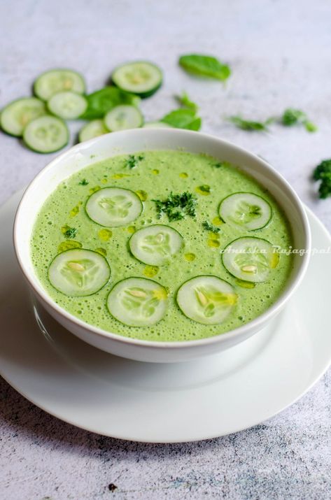 Cucumber Gazpacho - Chilled Cucumber Soup - Tomato Blues Cucumber Soup Cold, Watermelon Gazpacho Recipe, Cold Cucumber Soup, Chilled Soup Recipes, Cucumber Gazpacho, Cold Soup Recipes, Cold Soups, Cucumber Soup, Gazpacho Soup