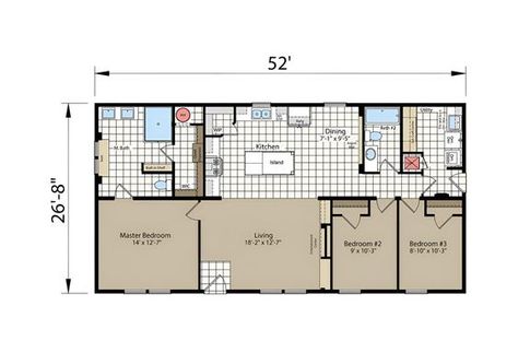 This 26 X 52 double wide mobile home floor plan offers a spacious layout with 3 bedrooms and 2 bathrooms. The open-concept living area and modern kitchen make it a perfect choice for comfortable and stylish living. 3 Bedroom Mobile Home Floor Plans, 4 Bedroom Mobile Home Floor Plans, Double Wide Trailer Floor Plans, Mobile Home Layout, Double Wide Trailer, Moble Homes, 3 Bedroom Home Floor Plans, Double Wide Home, Double Wide Mobile Home