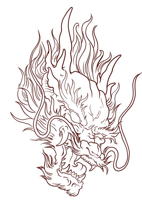 Japanese Dragon Tattoos Designs, Nordic Dragon Tattoo Design, Japanese Dragon Head Tattoo Design, Flash Dragon Tattoo, Japanese Dragon Head Drawing, Japanese Dragon Tattoo Designs Drawings, Japanese Dragon Stencil, Japanese Tattoo Outline, Japanese Dragon Head Tattoo