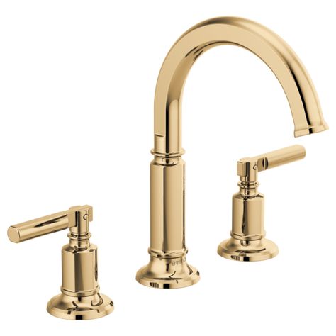 The Invari Bath Collection by Brizo celebrates a modern revival of classic forms, where Edwardian elegance is softened by streamlined, Machine age sensibilities. Brizo Invari, Kitchen Logo, Bar Faucets, Widespread Bathroom Faucet, Custom Shower, Lavatory Faucet, Gold Handles, Lever Handle, Plumbing Fixtures