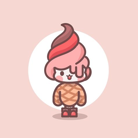 Kawaii Mascot, Ice Cream Mascot, Ice Cream Character Illustration, Eat Ice Cream Illustration, Ice Cream Flat Illustration, Design Camp, Logo Psd, Technology Icon, Card Banner