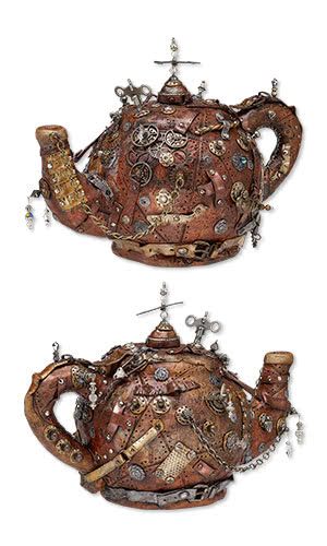 Jewelry Design - Teapot with Premo! Sculpey® Polymer Clay and Swarovski® Crystals - Fire Mountain Gems and Beads Steampunk Teapot, Punk Artwork, Teapot Centerpiece, Magic People, Steampunk Coffee, Teapot Crafts, Painted Teapot, Steampunk Crafts, Ceramics Inspiration