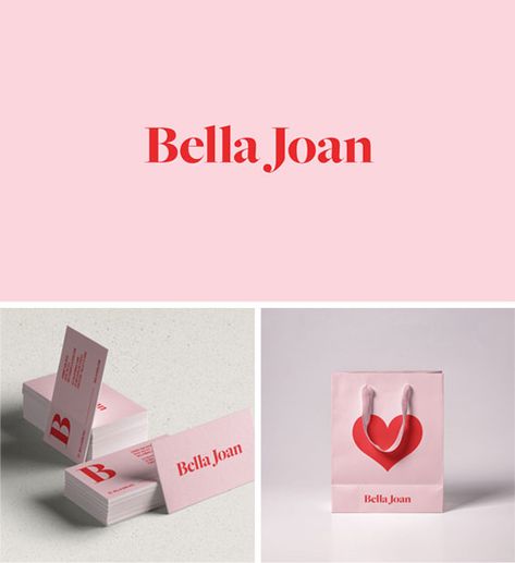 Bella Joan is a fashion house for young women with spirit, a strong sense of self, impeccable style and an enigmatic personality. They house their own line of clothing designed & produced in Brisbane as well as carefully curated, quality vintage pieces that compliment their brand aesthetic.  The branding is bold, edgy and feminine to really stand out from the neutral trend in the fashion scene.  modern logo design, red logo, red and pink branding, bold brand, heart logo, text logo, edgy logo Logo Woman Fashion, Pink And Red Branding Design, Strong Feminine Branding, Pink And Red Logo Design, Pink And Red Packaging, Pink Red Branding, Branding Design Fashion, Light Pink Branding, Pink Branding Design