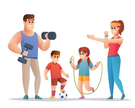 Exercise Clipart, Together Illustration, Family Exercise, Sports Templates, Family Drawing, Family Cartoon, Language Teaching, Happy Family, The Happy