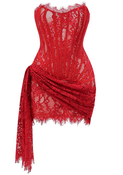 Lomg Sleeve Mini Dress, Red Lace Hoco Dress, Red Lace Corset Dress, Red Corset Mini Dress, Red Mesh Outfit, Red Classy Dresses, Red Bday Dress, Vampire Red Aesthetic, Red Birthday Dress Black Women