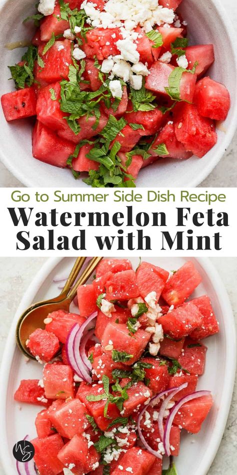 Summer Side Dishes Recipes, Watermelon Salad Recipes, Salad With Mint, Watermelon Feta Salad, Mint Salad, Watermelon And Feta, Watermelon Salad, Summer Dishes, Watermelon Recipes