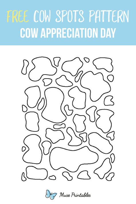 Use our free printable cow spots as part of your costume on Cow Appreciation Day. Download the design at https://patternuniverse.com/download/cow-spots-pattern/ Cow Spots Svg, Cow Crafts Preschool Free Printables, Cow Craft Ideas, Cow Template Free Printable, Cow Spots Pattern, Cow Crafts, Cow Quilt, Printable Cow, Wood Cow