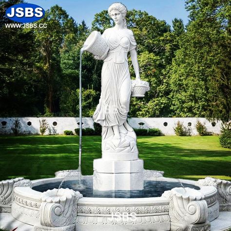 Marble Lady with Jar Sculpture Fountain    www.jsbluesea.com info@jsbluesea.com whatsapp|wechat:0086-13633118189 #waterfountain #marblefountain #ladyfountain   #jsbs  #jsbsfountain #sculpturefountain #stonefountain #homedecor  #jsbsmarble #jsbsstone Desktop Water Fountain, Decorative Fountains, Lady Statue, Water Wall Fountain, Sculpture Fountain, Statue Fountain, Marble Carving, Outdoor Garden Statues, Indoor Water Fountains