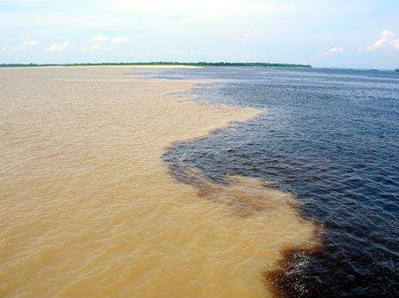 Meeting of the Waters, Manaus, Brazil.  Rio Negro meets the Amazon, and they flow side by side without mixing for almost 6 miles. Manaus Brazil, Brazil Amazon, Amazon River, Amazon Rainforest, Vacation Packages, The Amazon, International Travel, Great Places, Places To See