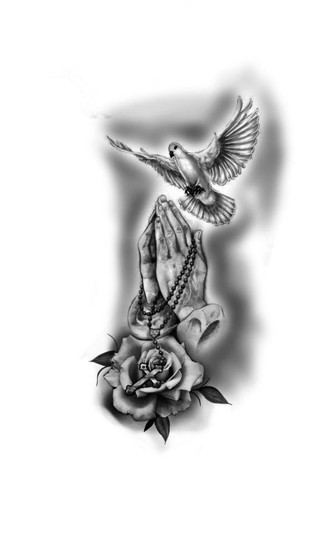 Praying Hands Rose Dove Tattoo, Praying Hands With Roses Tattoo, Roses Filler Tattoo, Rosary Memorial Tattoo, Praying Tattoos For Women, Praying Hands And Dove Tattoo, Praying Hands Tattoo For Women, Armband Tattoo Frau, Christus Tattoo