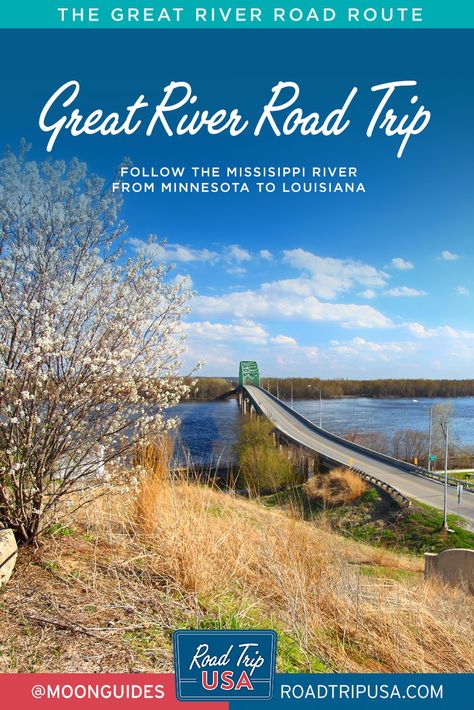 The Great River Road forms a single route along the Mississippi River. Designed to show off the 10 states bordering the Mississippi from its headwaters to its mouth, the GRR is nothing if not scenic. Plan a north-to-south road trip from Minnesota to Louisiana with helpful travel maps, historical background, and recommendations for the best sights along the way. Road Trip Mississippi, Great River Road Trip Mississippi, Mississippi River Road Trip, Great River Road Trip, Great River Road, Minnesota Life, Mississippi Travel, Cypress Swamp, Road Trip Map