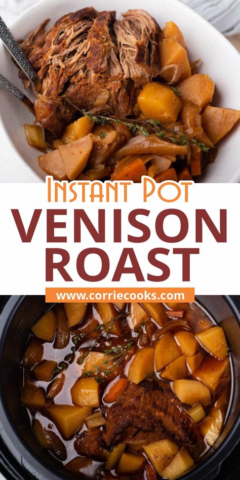 Instant Pot Venison Roast, Venison Roast Crockpot, Roast In The Instant Pot, Carrots Cooked, Garlic Broth, Venison Steak Recipes, Venison Backstrap Recipes, Backstrap Recipes, Deer Steak