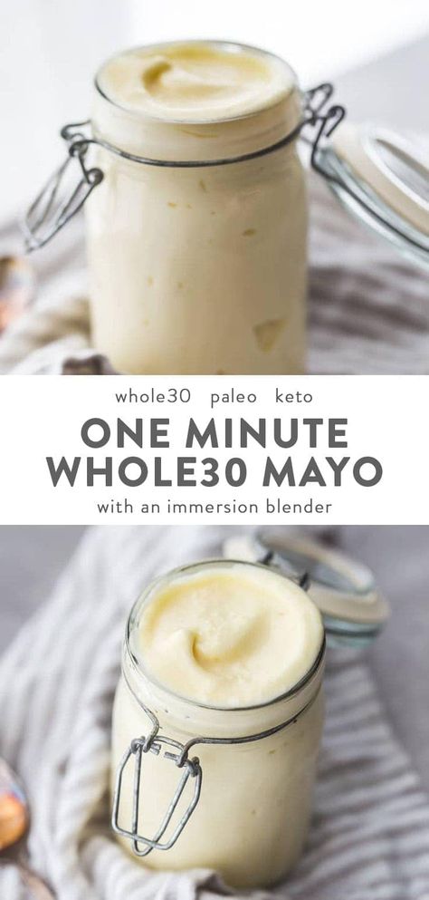 This is the best Whole30 mayo I've ever made! This immersion blender Whole30 mayo recipe is ready in one minute. It's rich and creamy, not to mention crazy easy and quick. You can use olive oil, avocado oil, or coconut oil, too! Paleo and clean eating. #whole30 #condiment #recipe #paleo #keto #lowcarb #healthy #cleaneating #realfood Immersion Blender Mayo, Whole30 Mayo, Paleo Mayo, Wooden Skillet, Mayo Recipe, Homemade Mayo, Mayonnaise Recipe, Whole 30 Diet, Homemade Mayonnaise