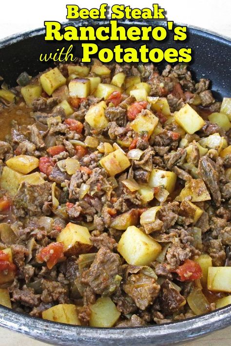 Steak Ranchero, Rice For Breakfast, Steak And Potato Soup, Breakfast With Eggs, Recipe With Potatoes, Mexican Steak, Mexican Main Dishes, Beef Steak Recipes, Beef Fajitas