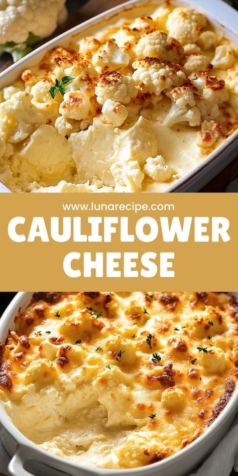 Cauliflower Cheese is the ultimate comfort food, combining tender cauliflower with a rich, creamy cheese sauce! 🧀🥦 Baked to golden perfection, this dish is perfect as a side for family dinners or as a comforting main course. It’s easy to make and always a crowd-pleaser.

📌 Pin this recipe to make creamy and delicious cauliflower cheese for your next meal!
#CauliflowerCheese #ComfortFood #EasySideDish #CheesyGoodness #VegetarianMeals #FamilyFavorites Cauliflower Dishes Easy, Cauliflower Mozzarella Recipes, Creamy Cauliflower Casserole, Cauliflower And Cheese Casserole, Cauliflower And Cheese Sauce, Make Ahead Cauliflower Recipes, Cauliflower And Cheese Recipes, Creamed Cauliflower Recipe, Cheese Cauliflower Casserole