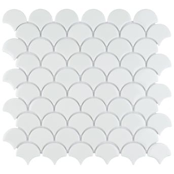 Affinity Tile Expressions Scallop White 11-in x 12-in Multi-finish Glass Uniform Squares Patterned Floor and Wall Tile (9.6-sq. ft/ Carton) in the Tile department at Lowes.com Affinity Tile, Fish Scale Tile, Ceramic Mosaic Tile, Merola Tile, Porcelain Mosaic Tile, Mosaic Wall Tiles, Glass Floor, House Tiles, Fish Scale