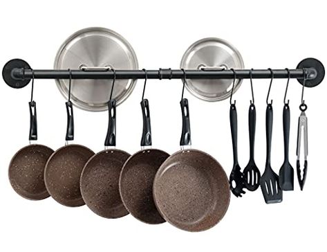 Kitchen Utensil Hanger, Long Narrow Kitchen, Utensil Hanger, Kitchen Rails, Pot And Pans Organization, Pot Rack Hanging, Pan Rack, Narrow Kitchen, Bar Rack