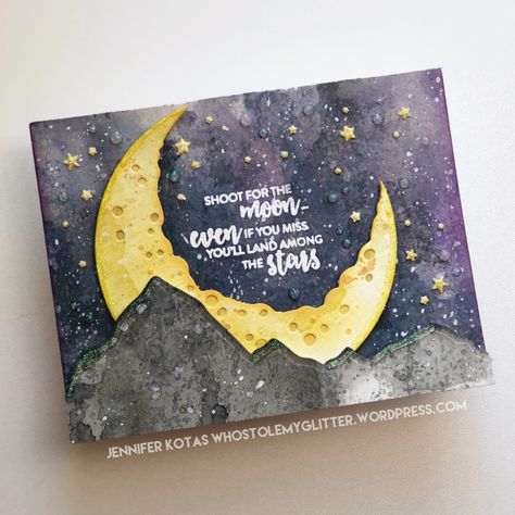 Moon Stamp, Tonic Cards, Shoot For The Moon, Birthday Card Drawing, Envelope Stamp, Tonic Studio, Art Journal Therapy, Bullet Journal Design Ideas